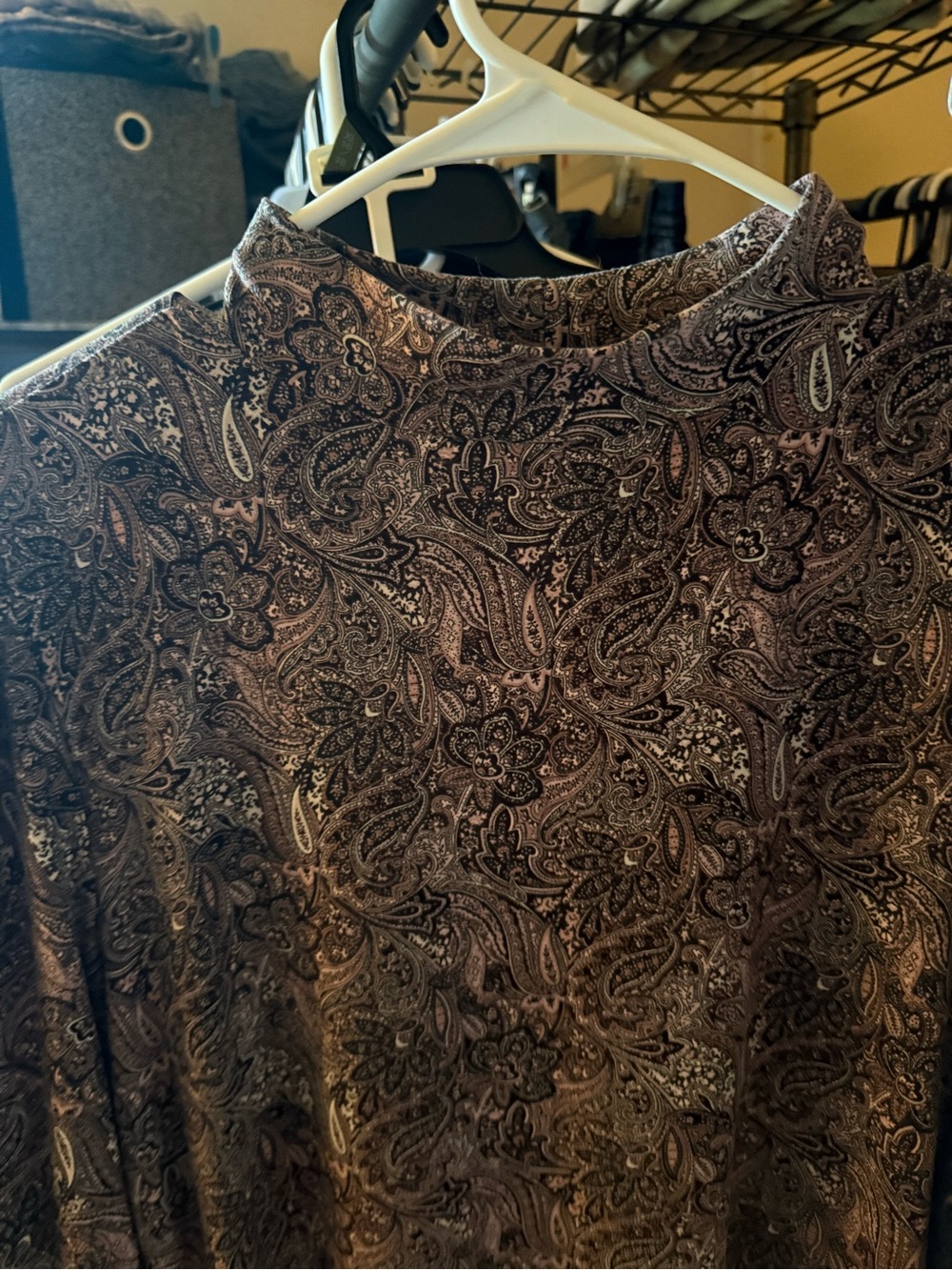 SO Paisley Mock Neck Top in Brown and Cream